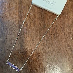 Blue And Pink Floral Bar Pendant Necklace